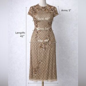 Gold/Tan Elegant Sequin Midi Dress US 14
